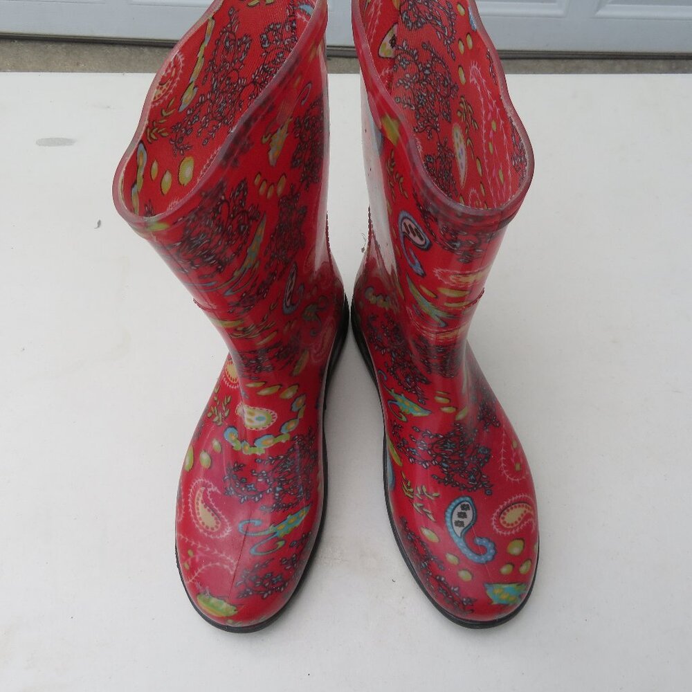 Women's Sloggers Red Paisley Rain Garden Pull On Boots